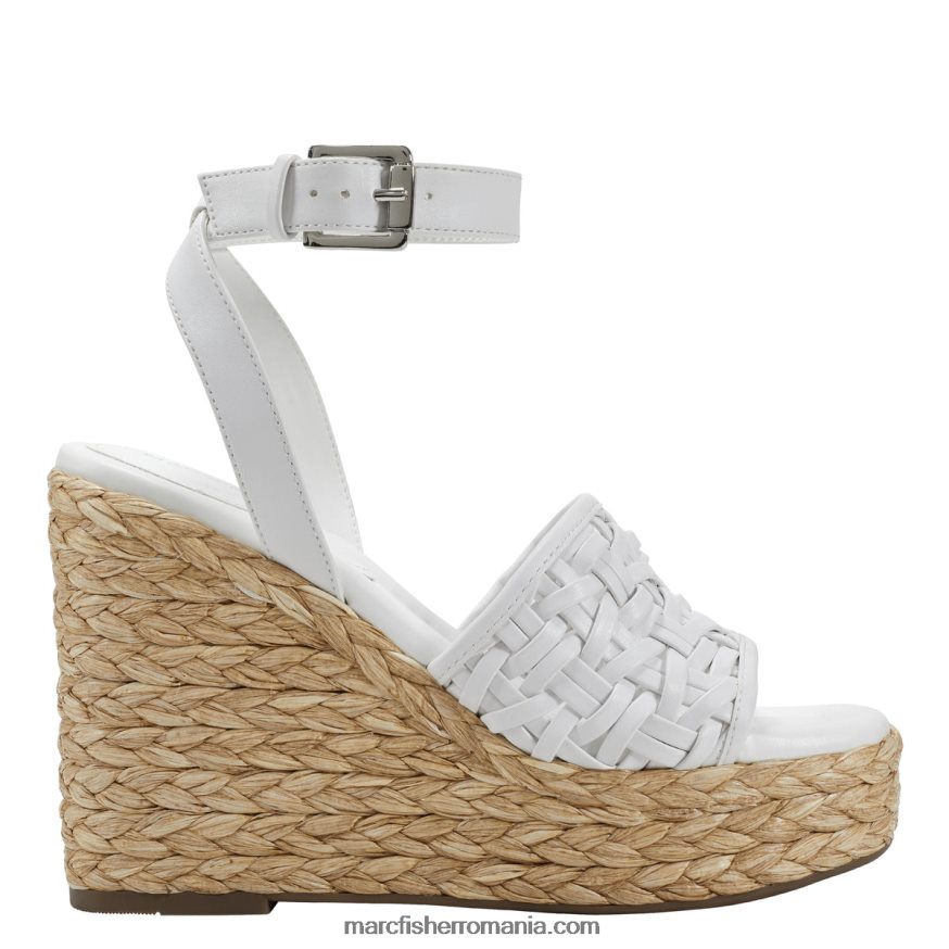 femei Marc Fisher sandale cu pană godina espadrile 4P26XF244 piele intoarsa alba