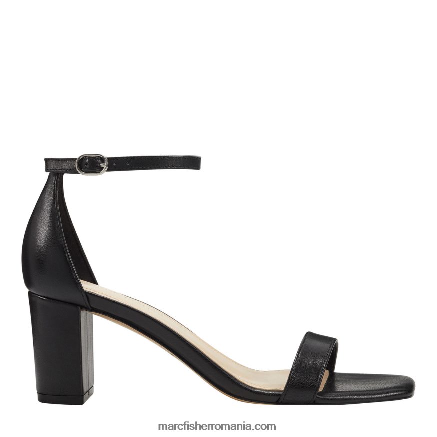 femei Marc Fisher sandală cu toc cu bandă la gleznă 4P26XF371 piele neagra